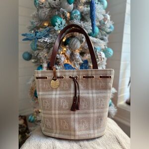 Dooney & Bourke Tan and Brown Signature Jacquard Tote